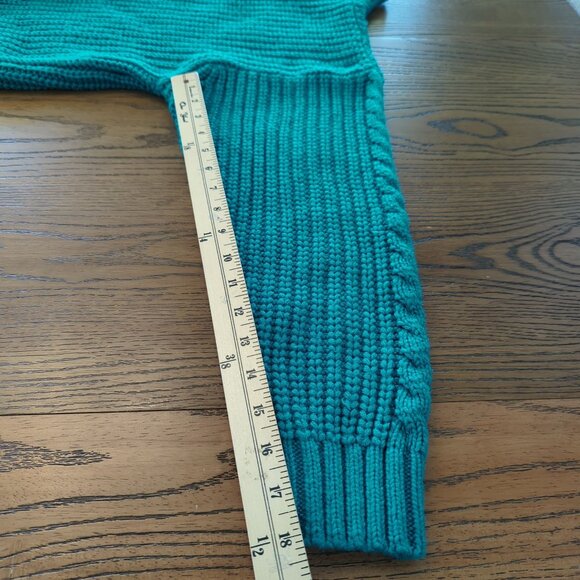 Vintage 80s Ellemmenno Sweater Teal Size M Cable Knit Mock Neck Acrylic - Picture 13 of 14